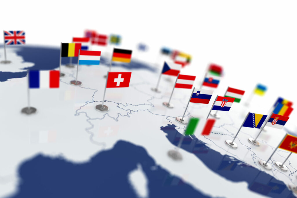 Europe map with countries flags