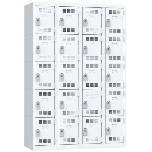 Zvárané šatníky Vinco, 4 stĺpce, 20 boxov, 300 mm, cylindrický zámok